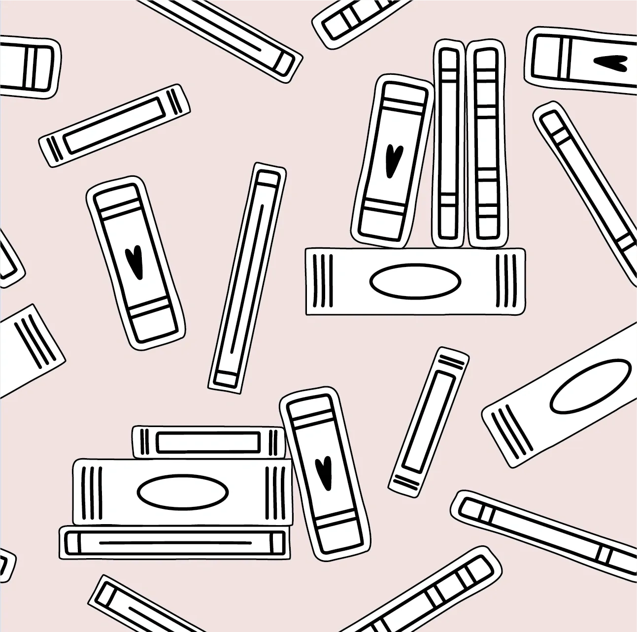 Hand-drawn book pattern on blush background